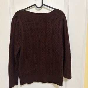 RW&CO. Dark Brown/Purple Pointelle Knit Boatneck Sweater